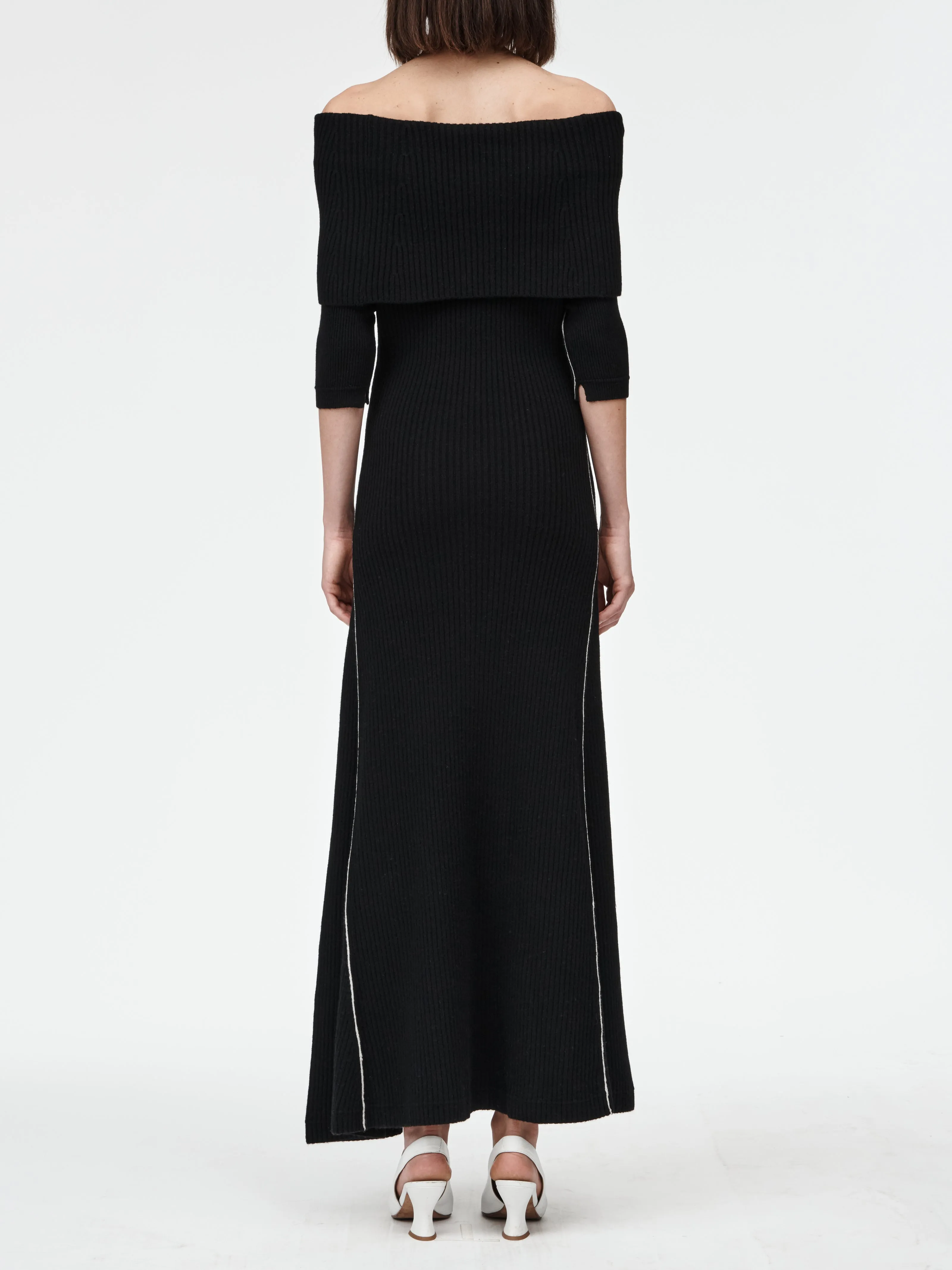 Cape Godet Dress in Black