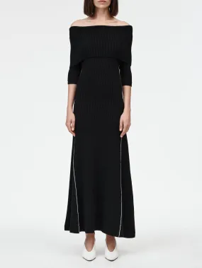 Cape Godet Dress in Black