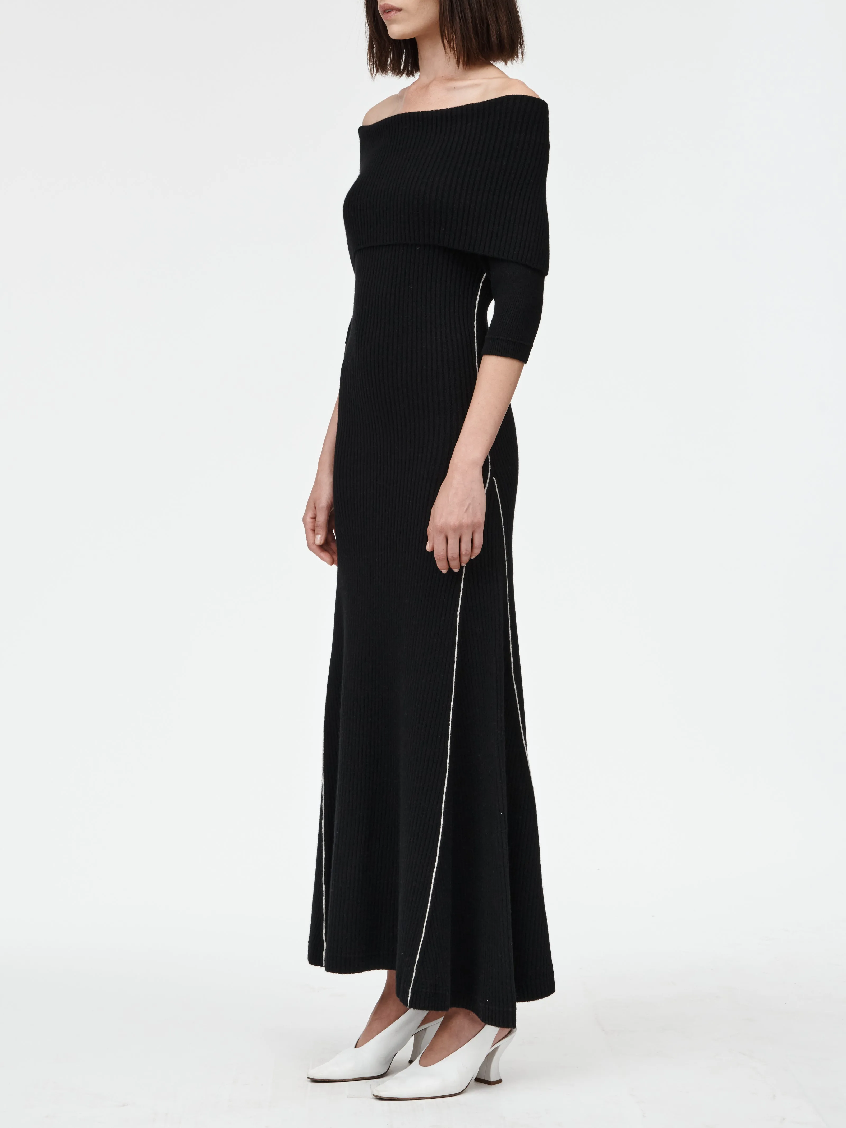 Cape Godet Dress in Black