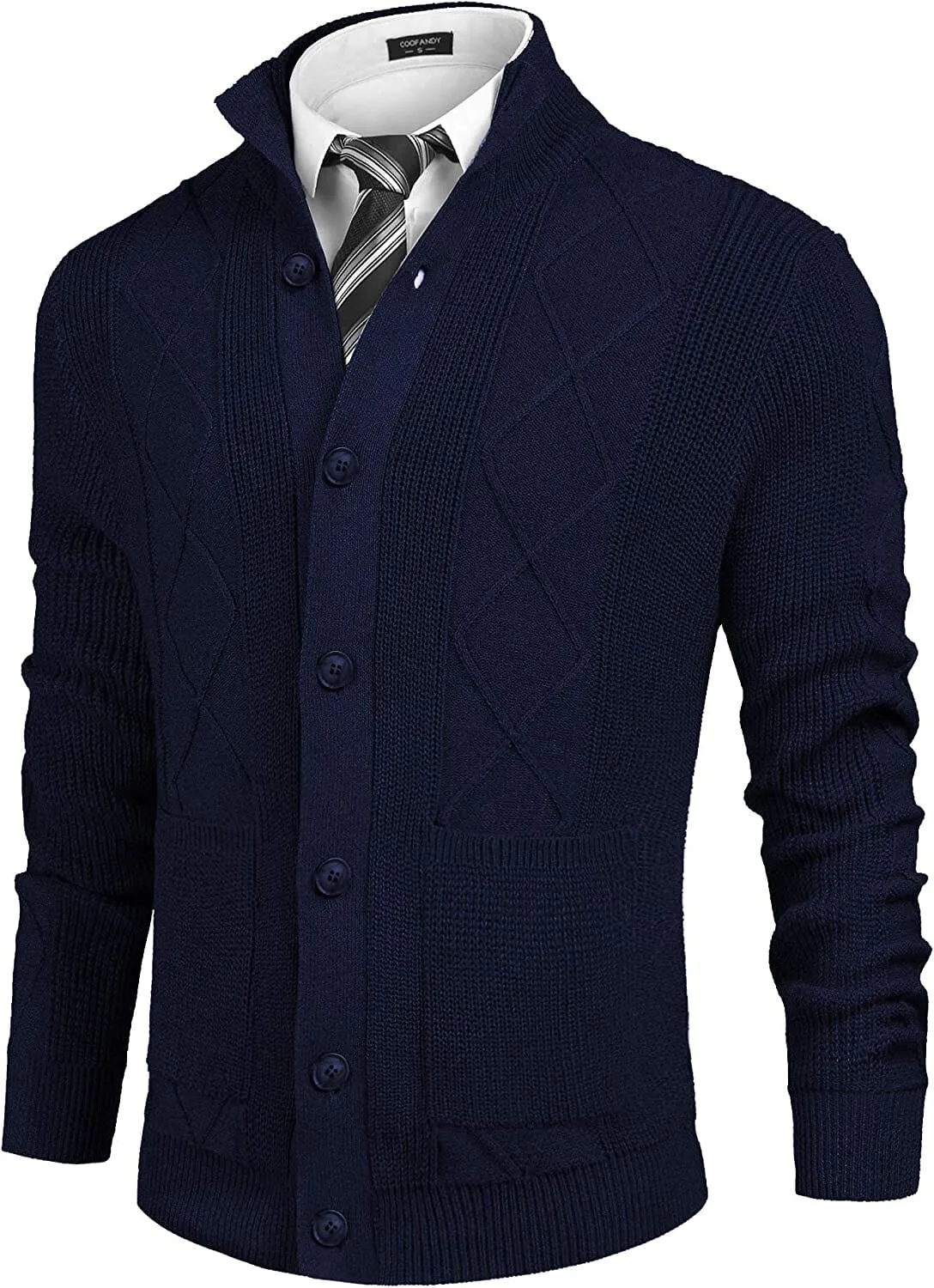 Casual Stand Collar Button Down Cardigan with Pockets (US Only)