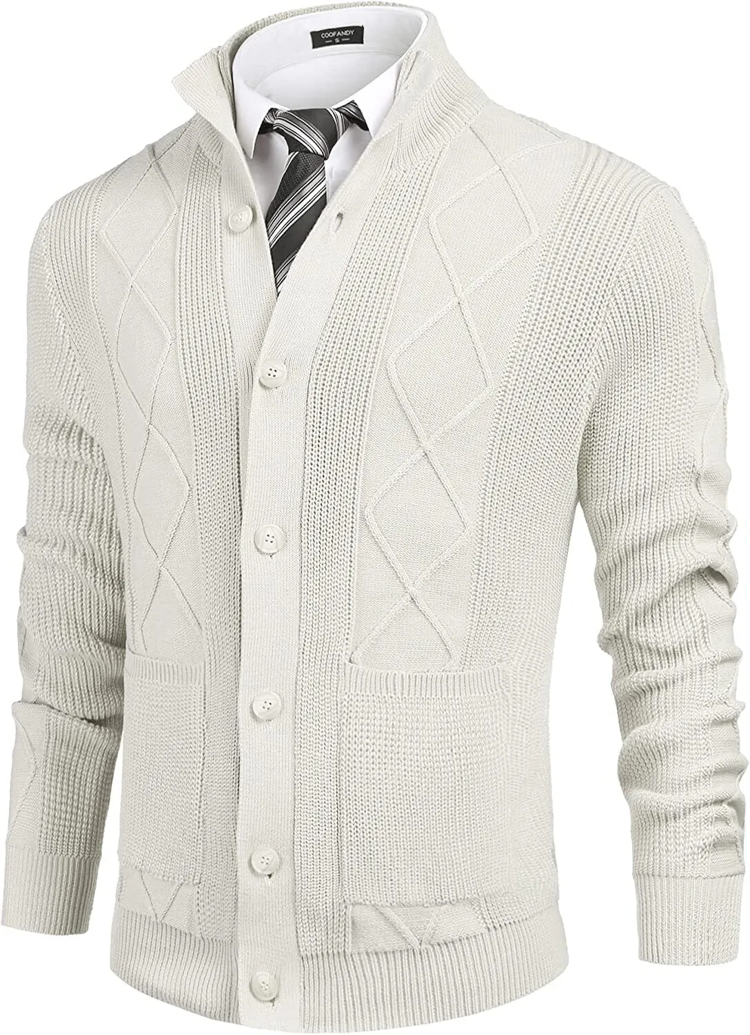 Casual Stand Collar Button Down Cardigan with Pockets (US Only)