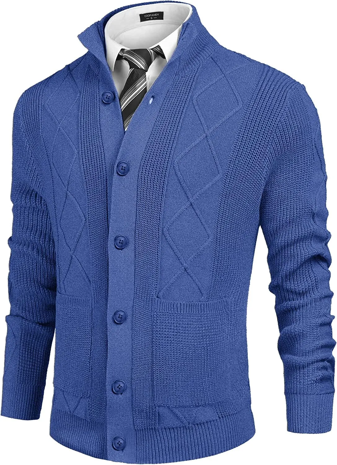 Casual Stand Collar Button Down Cardigan with Pockets (US Only)