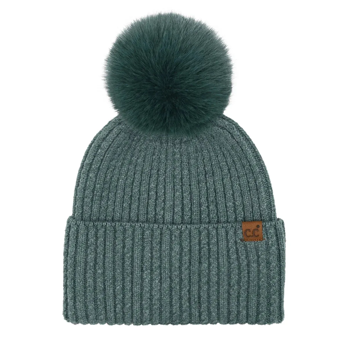 C/C Cable Cuff Pom Beanie Green