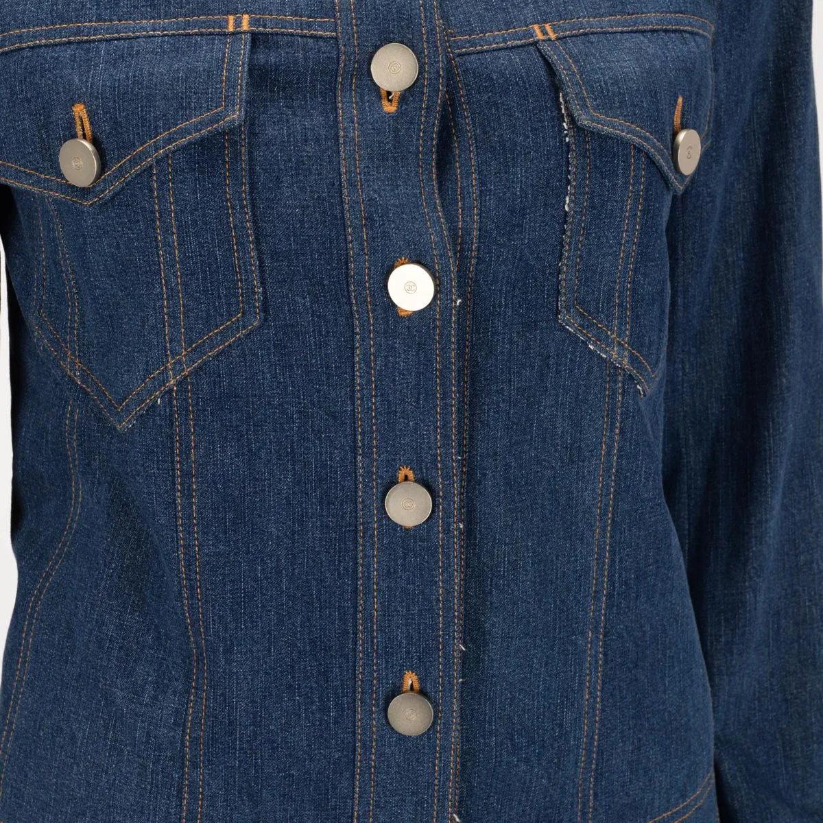 Chanel Blue Denim Collarless Jacket FR 36