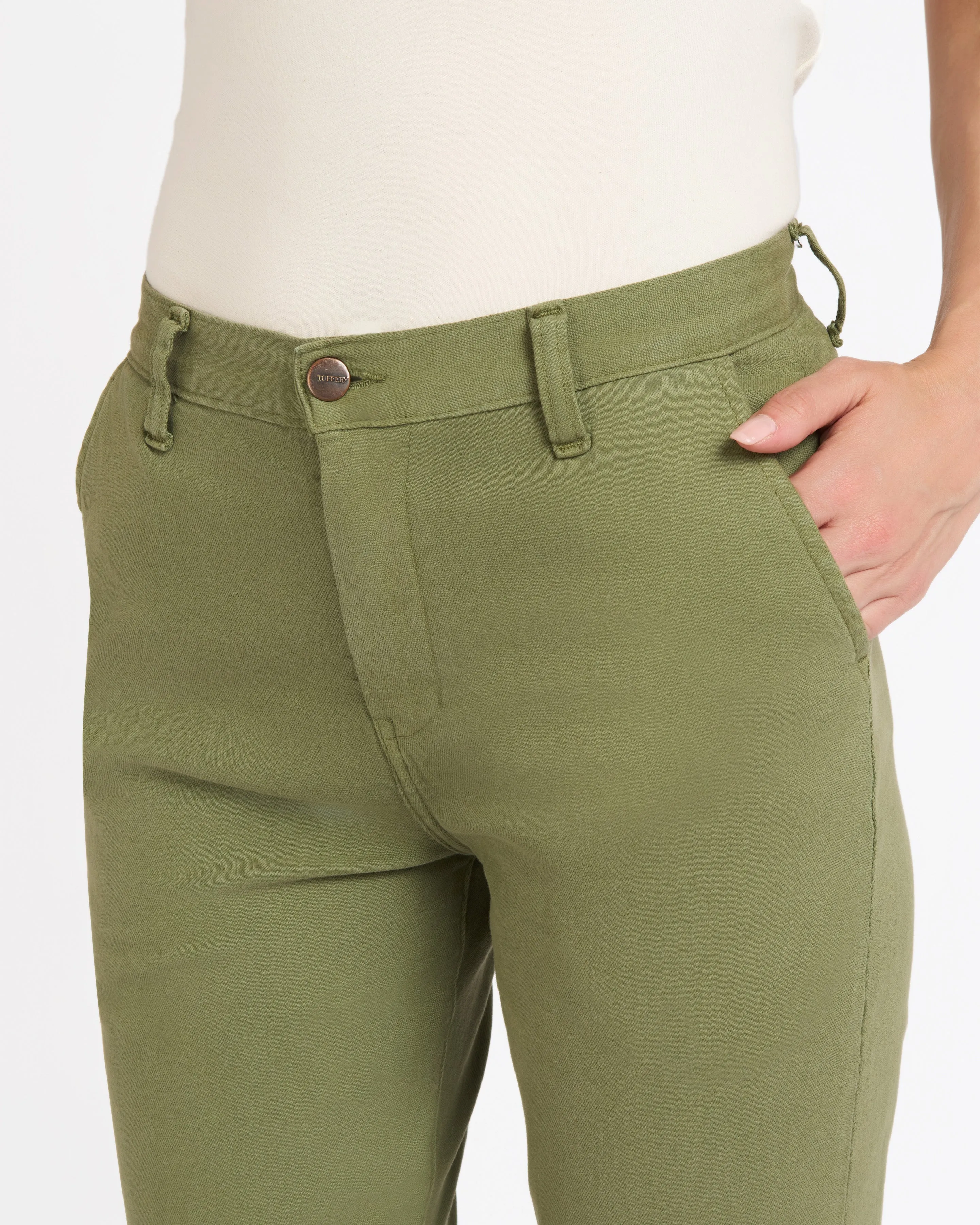 Chino femme ajusté taille haute Vert Kaki - Léonie