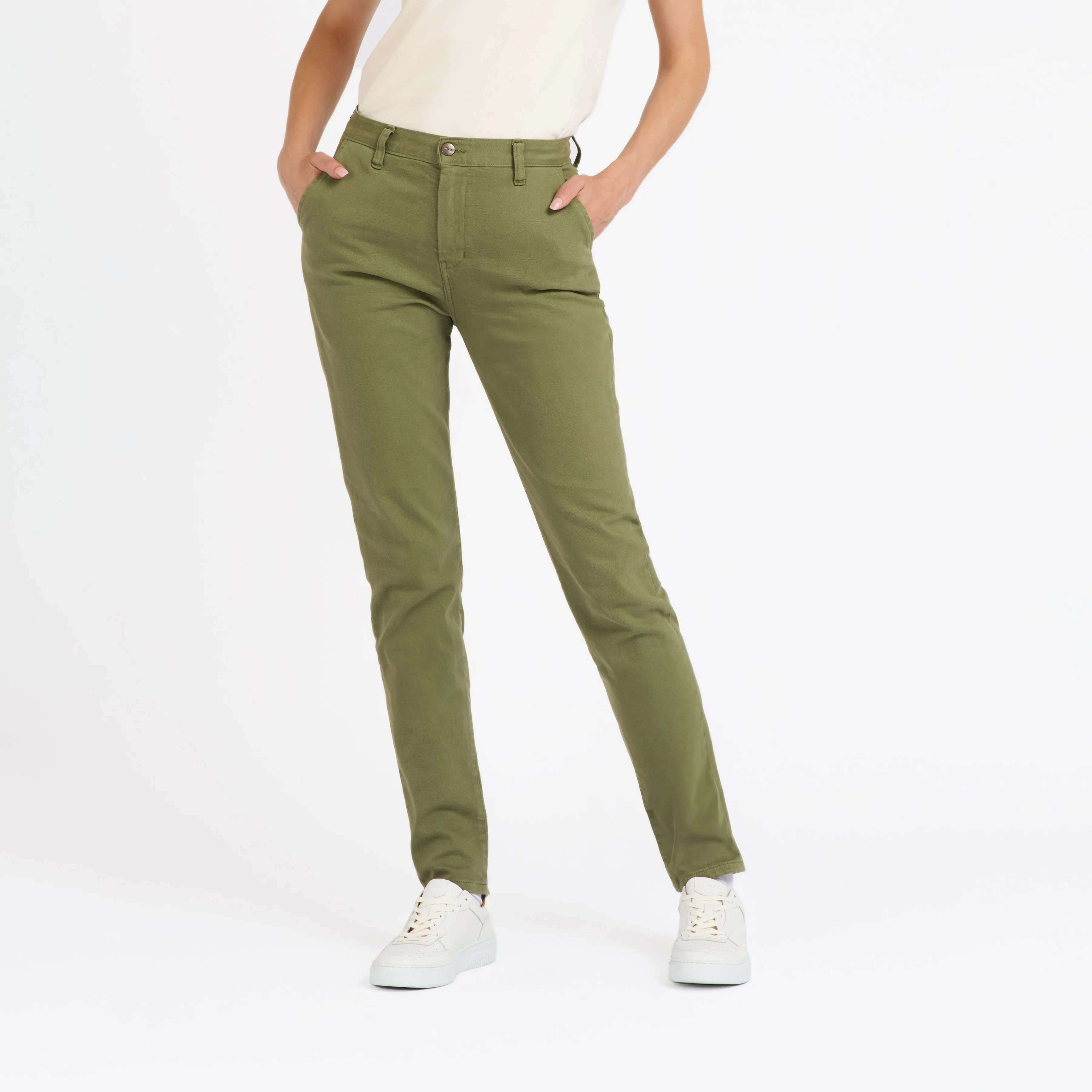 Chino femme ajusté taille haute Vert Kaki - Léonie