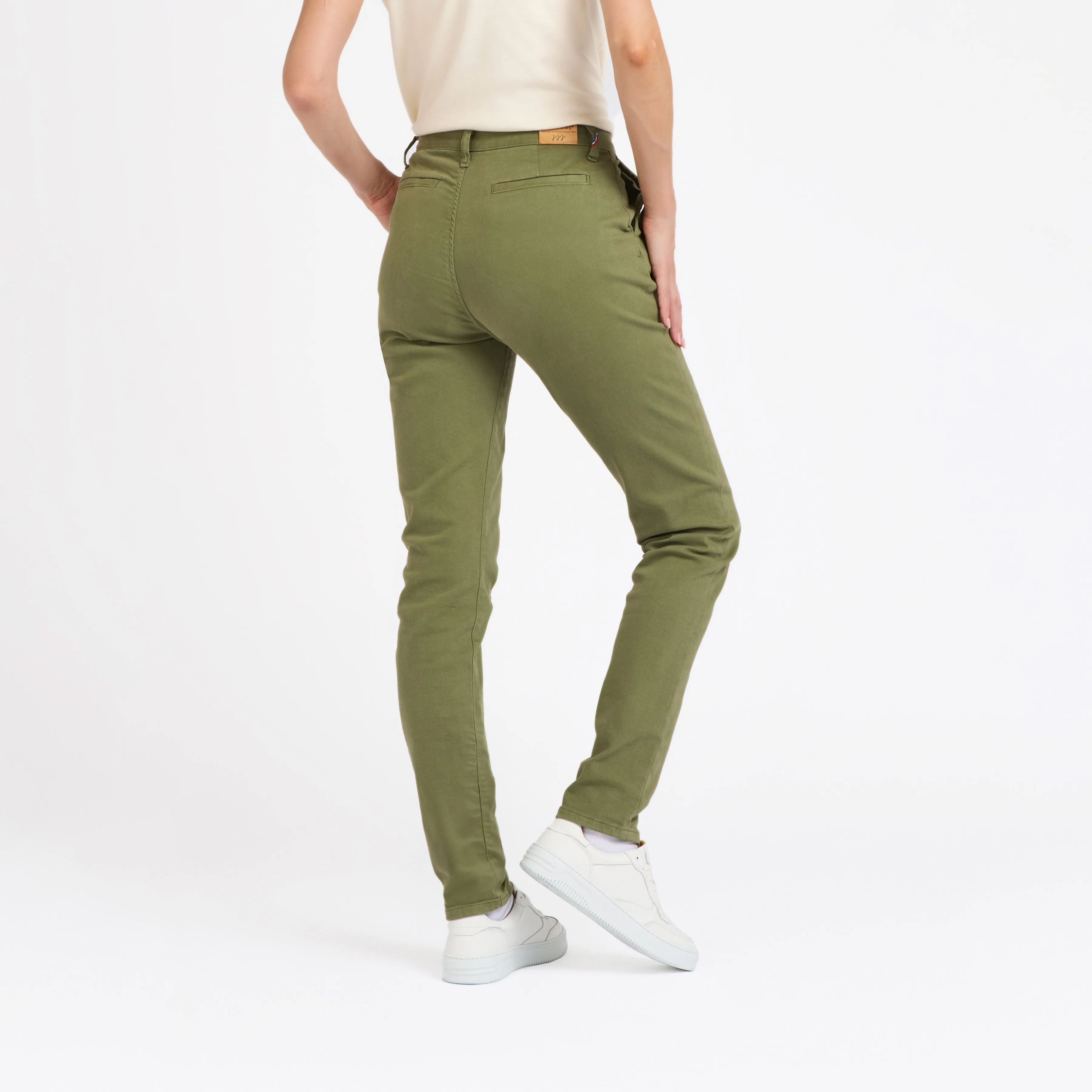 Chino femme ajusté taille haute Vert Kaki - Léonie