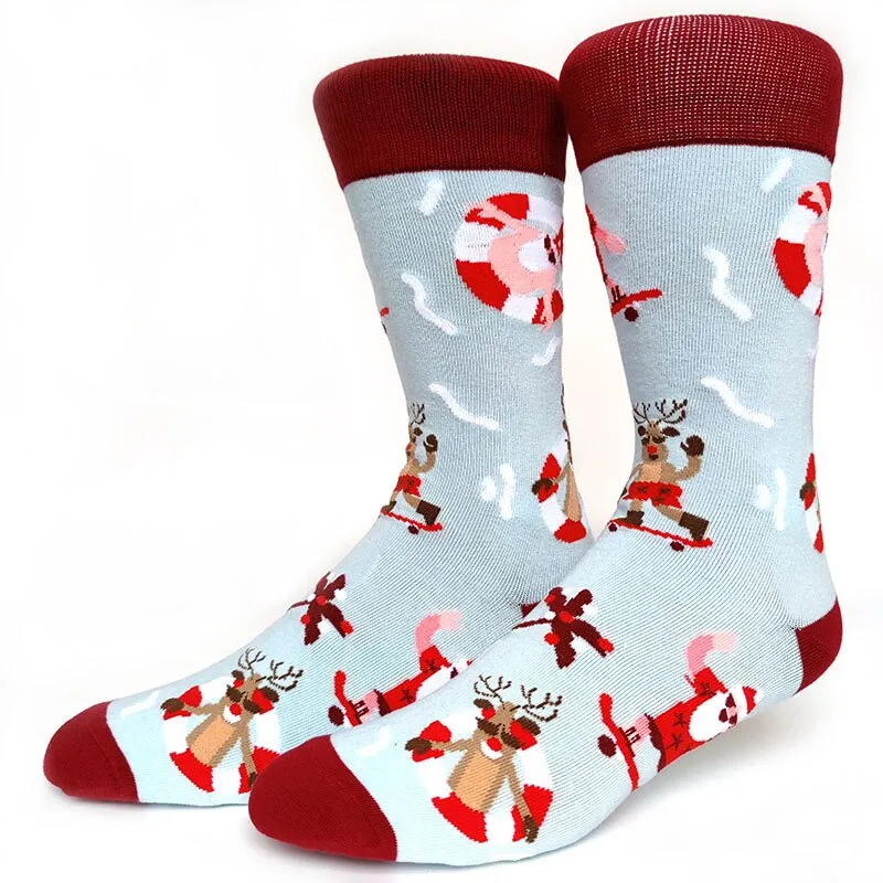 Christmas Socks Men Funny Christmas Tree Snowflake Santa Claus Elk Snow Cotton Happy Socks Men New Year Sokken Harajuku