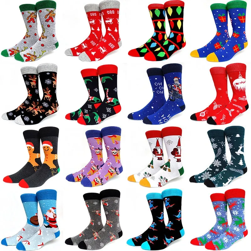 Christmas Socks Men Funny Christmas Tree Snowflake Santa Claus Elk Snow Cotton Happy Socks Men New Year Sokken Harajuku