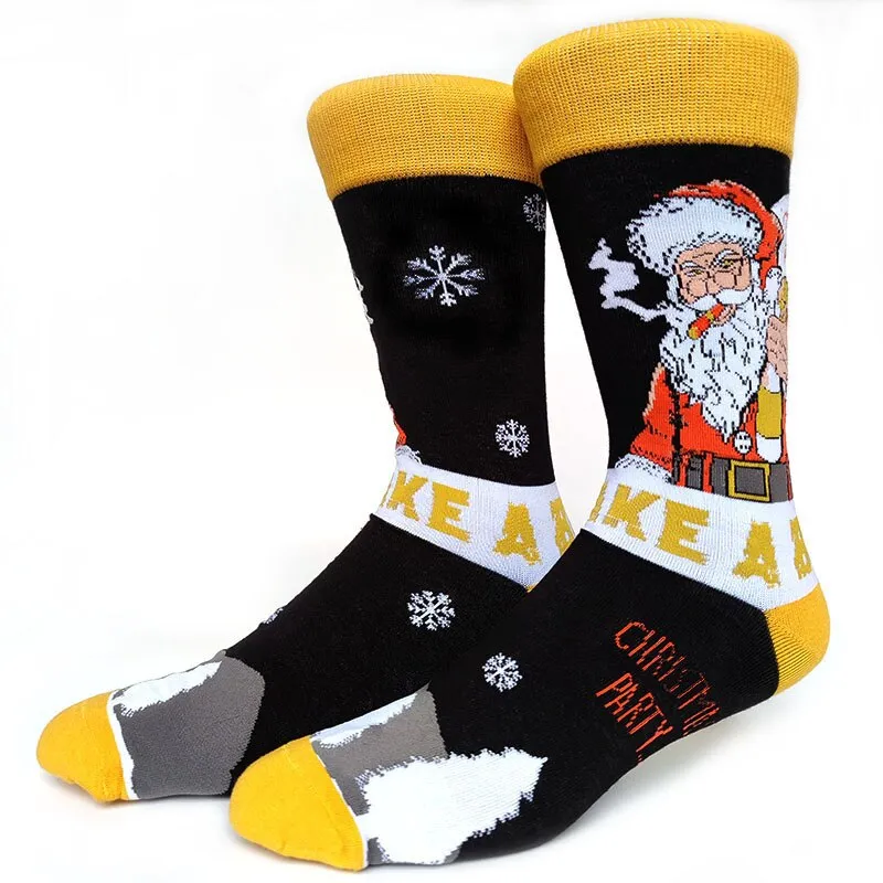 Christmas Socks Men Funny Christmas Tree Snowflake Santa Claus Elk Snow Cotton Happy Socks Men New Year Sokken Harajuku