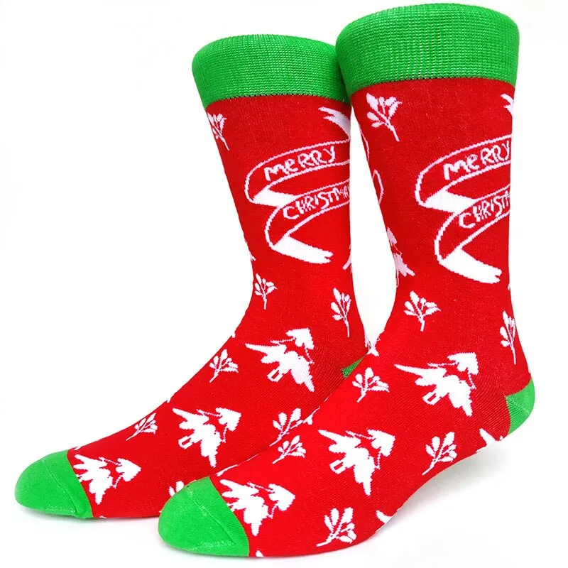 Christmas Socks Men Funny Christmas Tree Snowflake Santa Claus Elk Snow Cotton Happy Socks Men New Year Sokken Harajuku