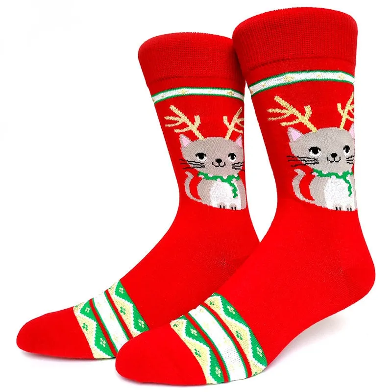 Christmas Socks Men Funny Christmas Tree Snowflake Santa Claus Elk Snow Cotton Happy Socks Men New Year Sokken Harajuku