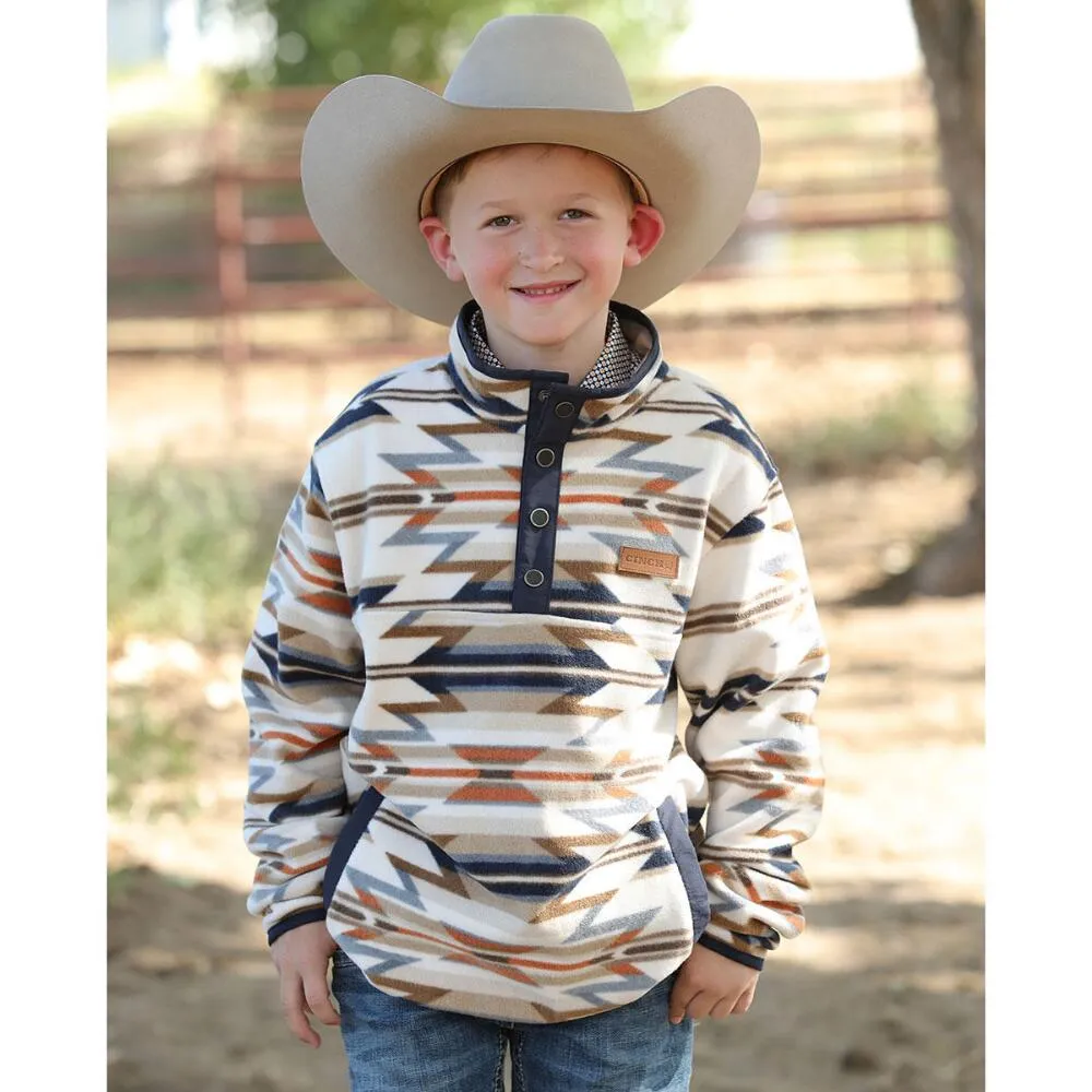 CINCH POLAR FLEECE BOYS PULLOVER- CREAM AZTEC