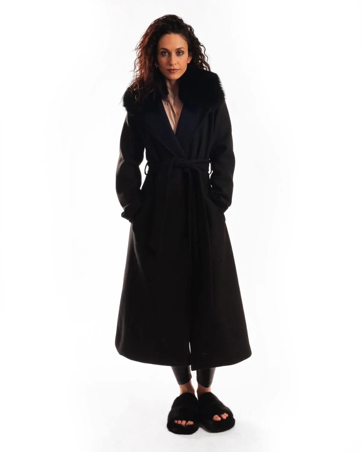 Coat with Belt and Black Fox Collar