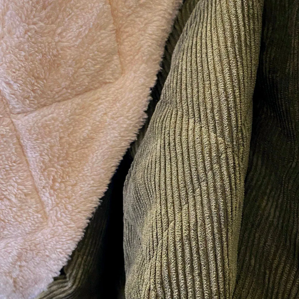 Coating | Army Green Quilted Corduroy