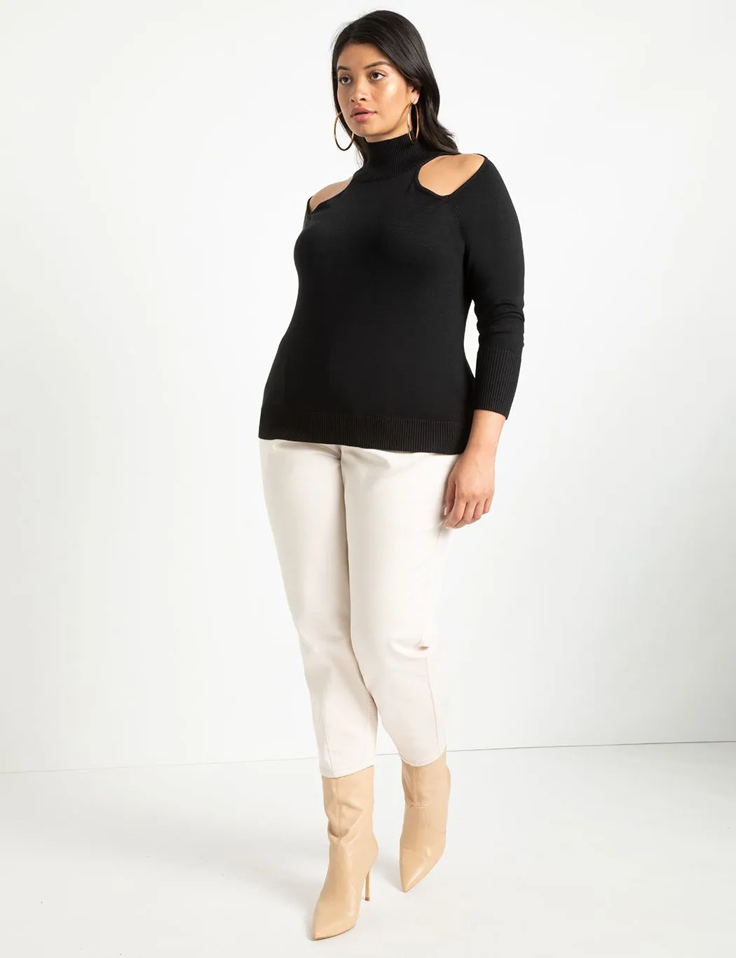 Cold Shoulder Cutout Turtleneck in Totally Black