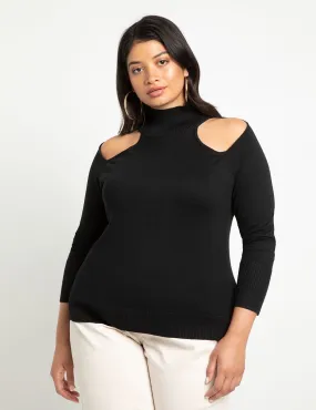 Cold Shoulder Cutout Turtleneck in Totally Black