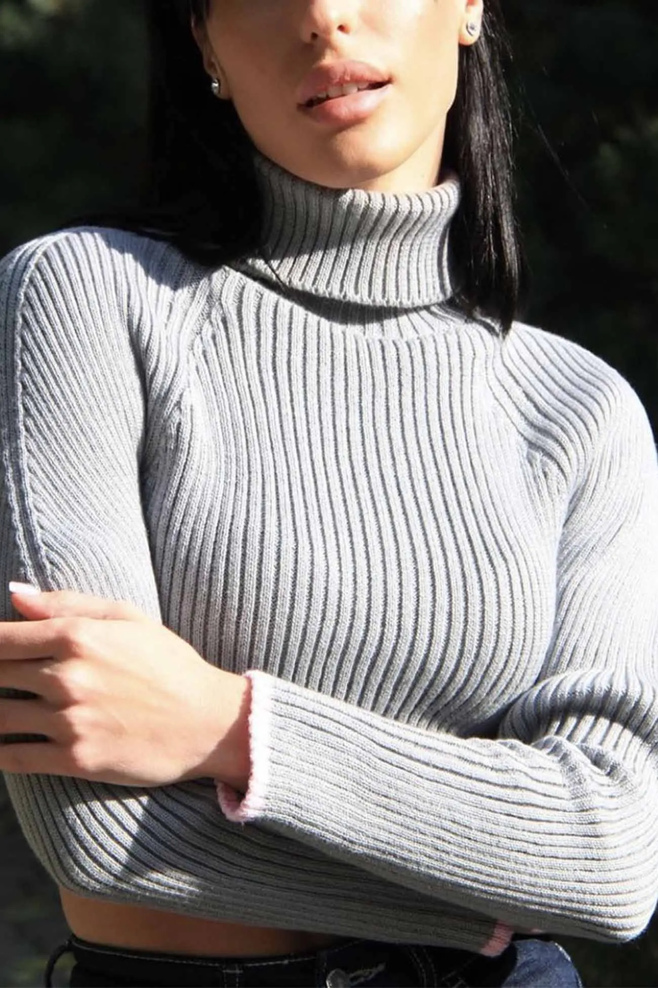 Contrast Irregular Hem Turtleneck Sweater