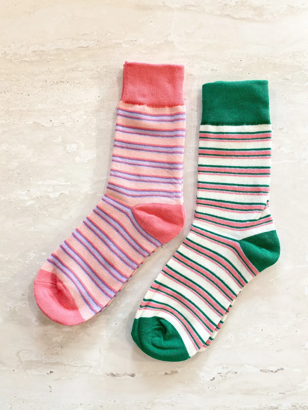 Cotton Socks - Pink & Lilac Stripe