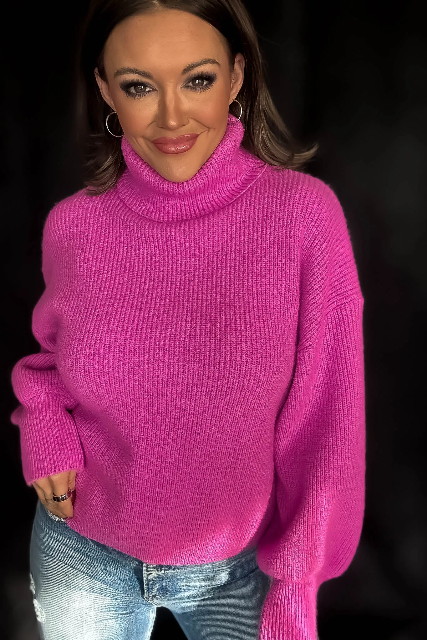 Cozy Vibes Fuchsia Turtle Neck Sweater