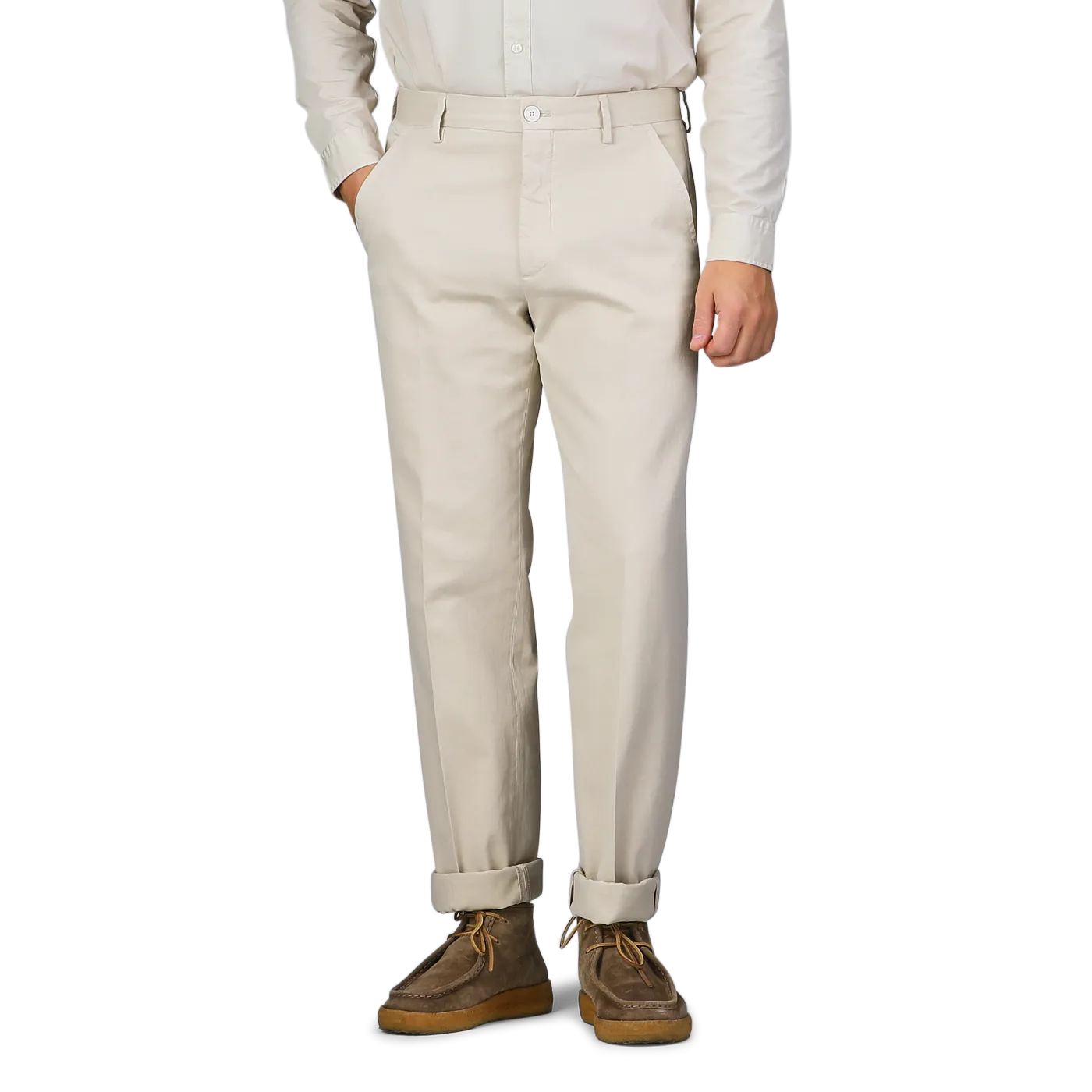 Cream Beige Cotton Stretch Model 8 Chinos