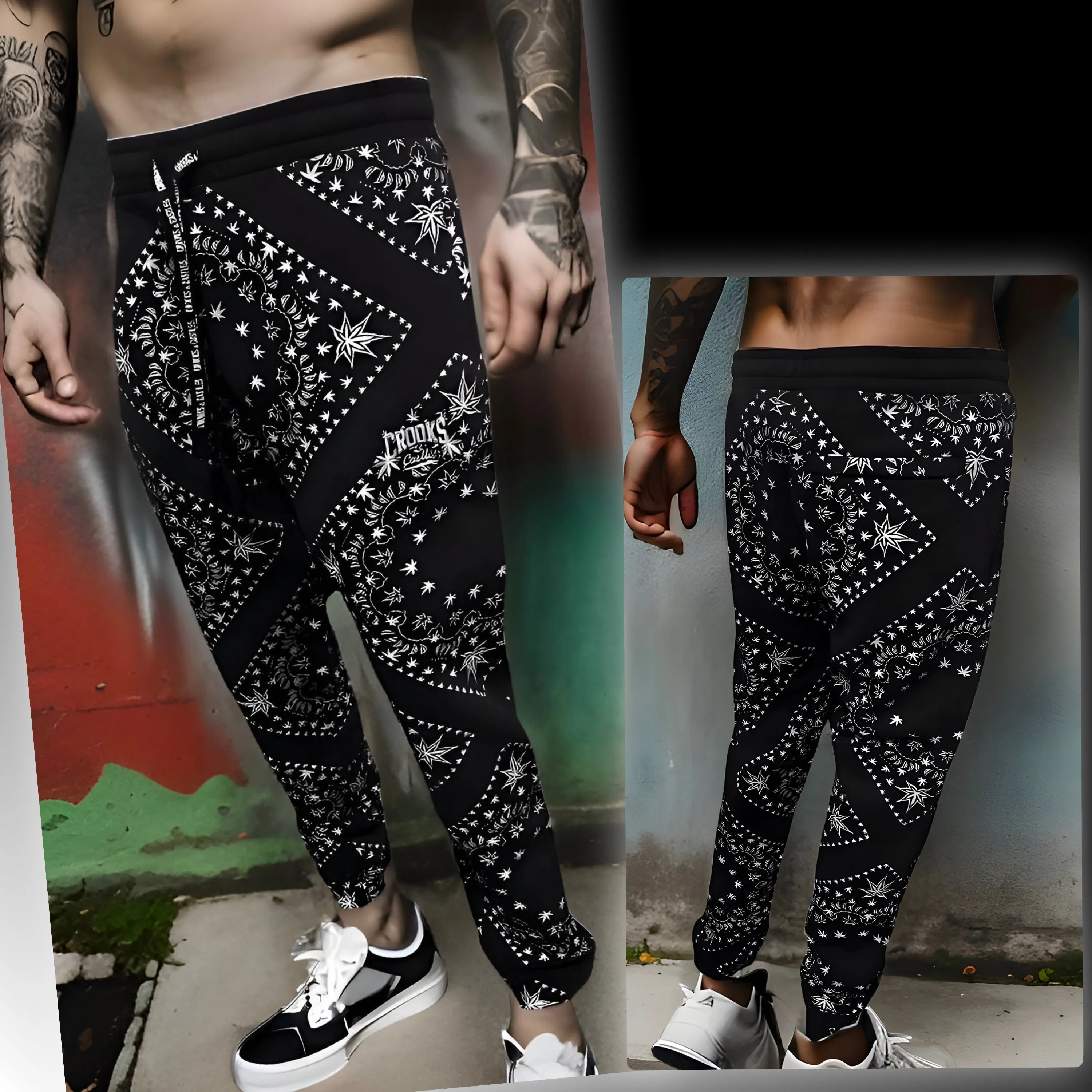 ^CROOKS & CASTLES^ (BLACK-PAISLEY) ~KUSHDANA~ JOGGER SWEATPANTS