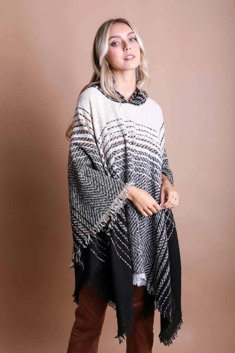 Cuddly Herringbone Hooded Poncho