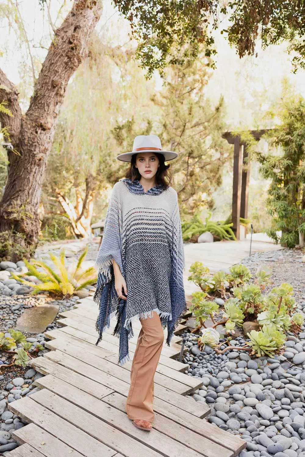 Cuddly Herringbone Hooded Poncho