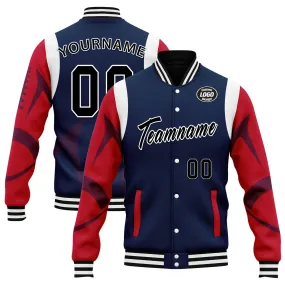 Custom Blue New England Jacket Bomber Full-Snap Varsity Letterman Personalized Jacket FZ005-D025004-26