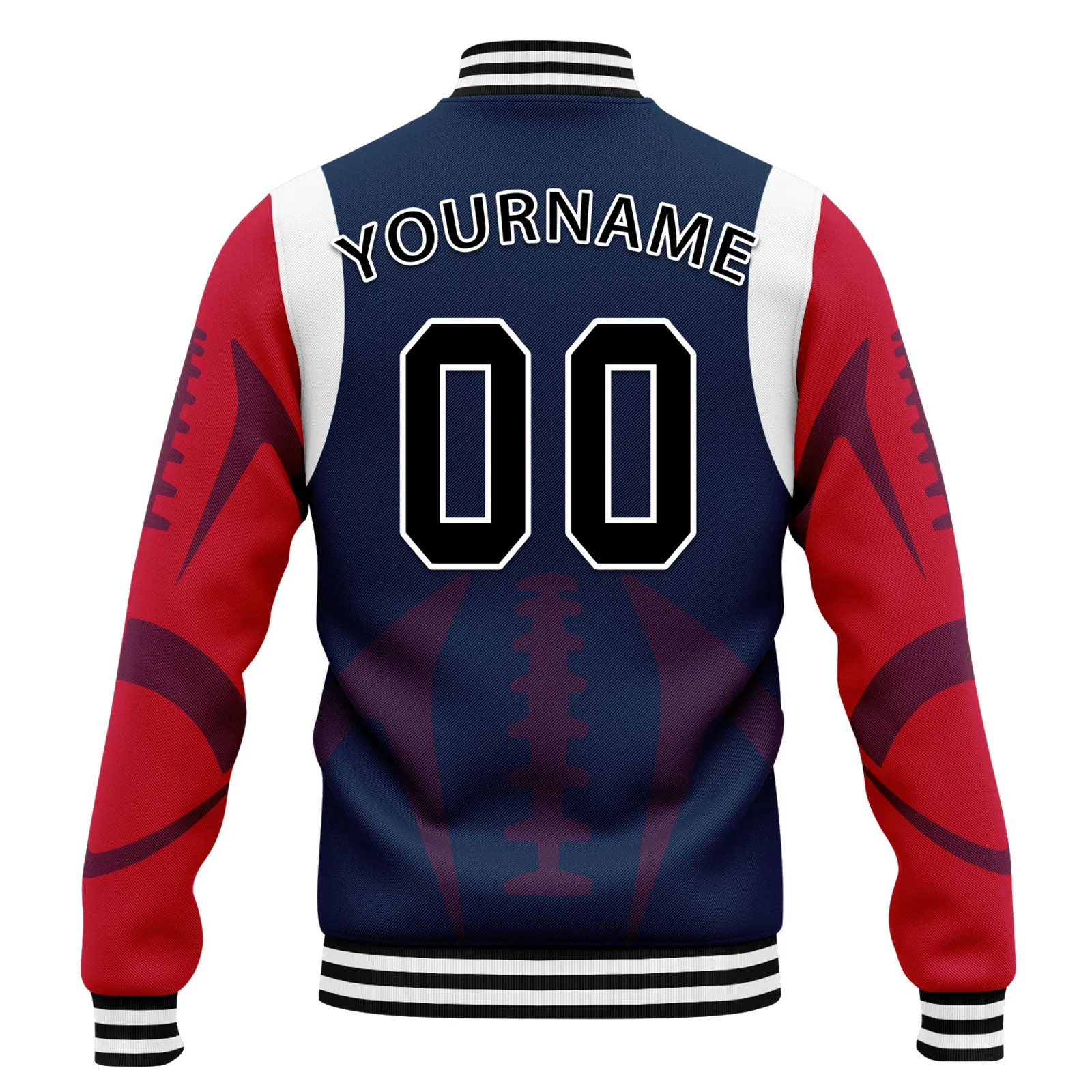 Custom Blue New England Jacket Bomber Full-Snap Varsity Letterman Personalized Jacket FZ005-D025004-26