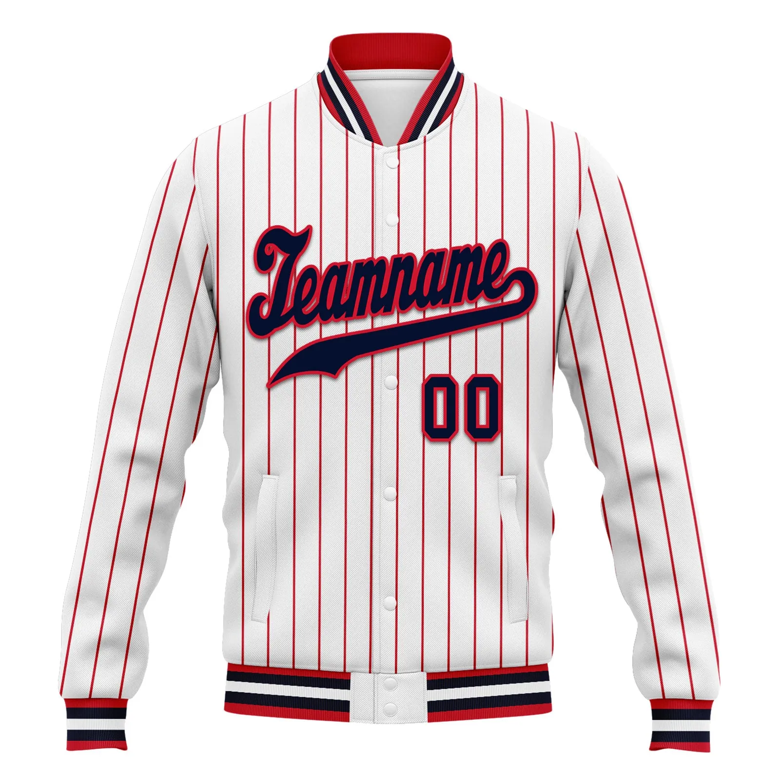 Custom Red White Stripe Fashion Jacket Bomber Full-Snap Varsity Letterman Personalized Jacket FZ005-D020219-22