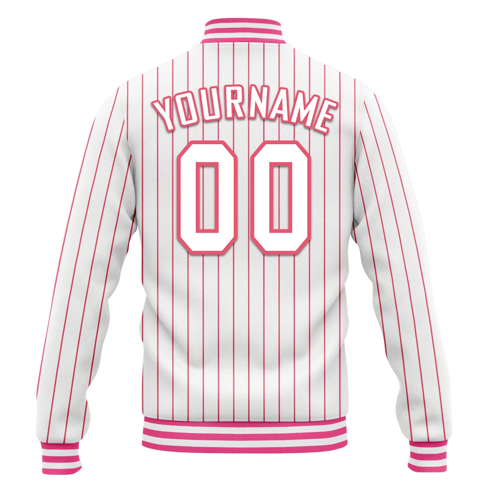 Custom White Pink Stripe Fashion Jacket Bomber Full-Snap Varsity Letterman Personalized Jacket FZ005-D020219-6