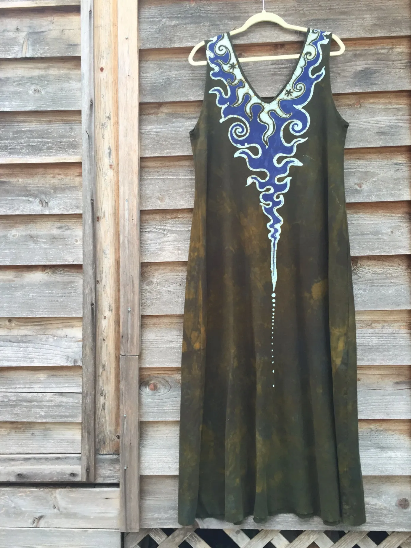 Deep Gold Lava Rock Organic Cotton Handmade Batik Dress