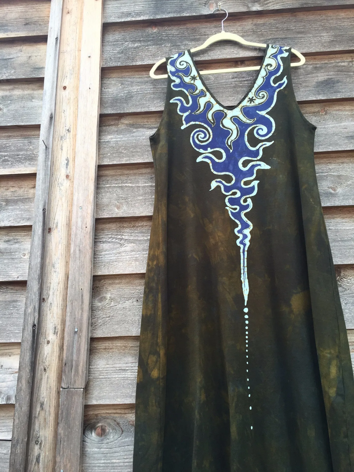 Deep Gold Lava Rock Organic Cotton Handmade Batik Dress