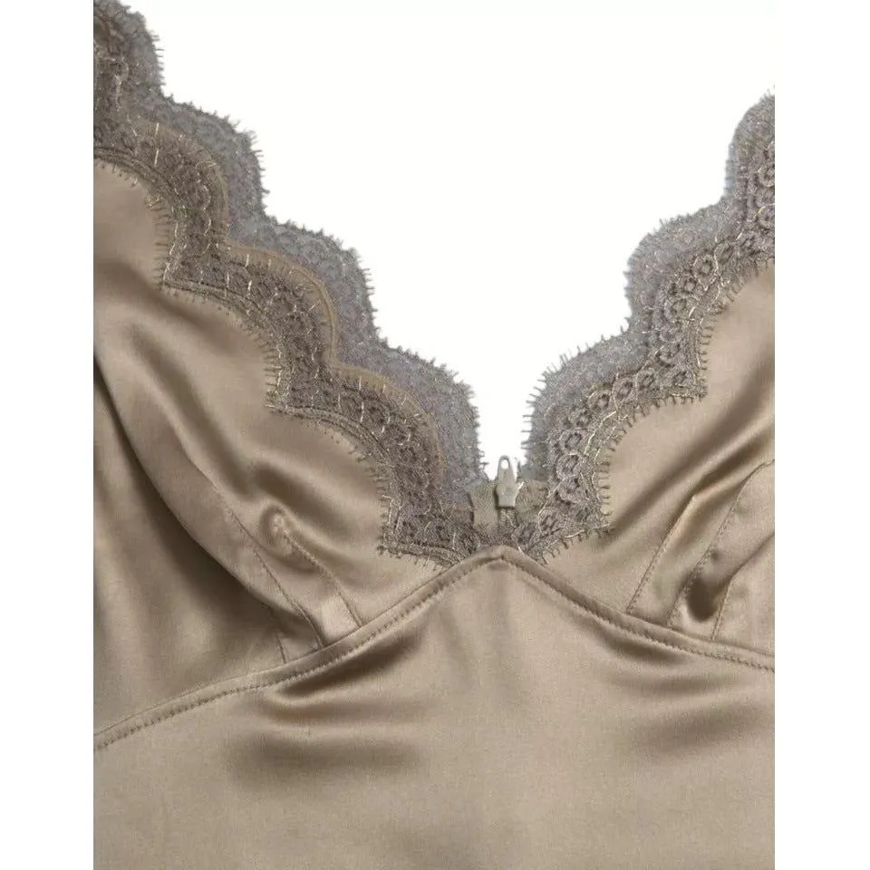 Dolce & Gabbana Brown Lace Trim V-neck Sleeveless Tank Top