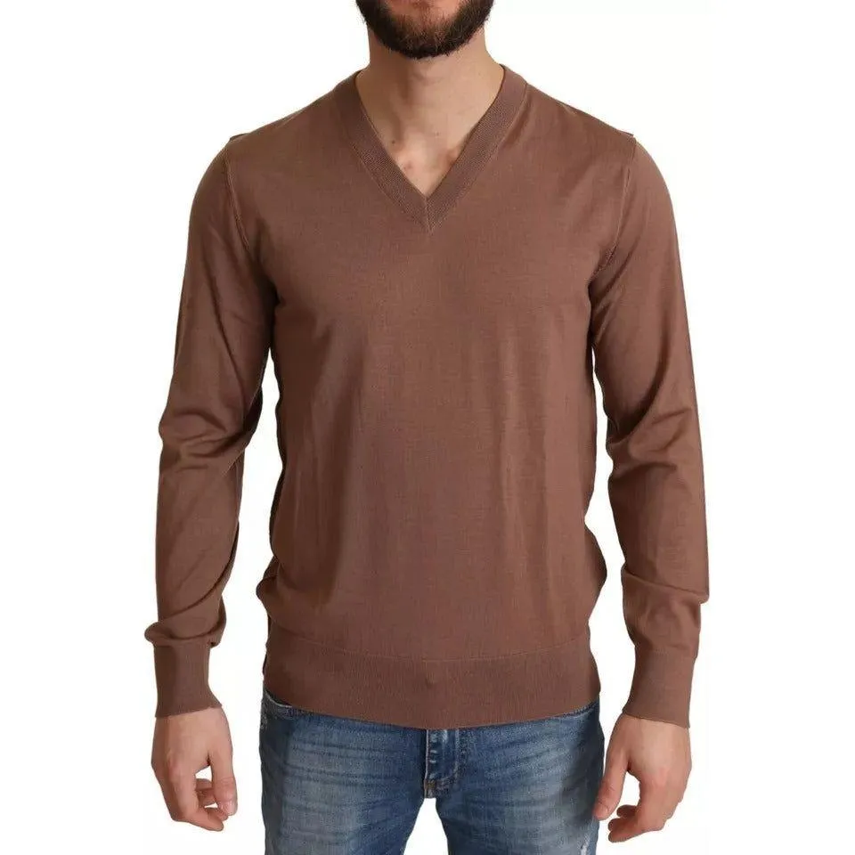 Dolce & Gabbana Brown Silk Cashmere Pullover Sweater