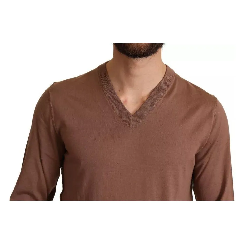 Dolce & Gabbana Brown Silk Cashmere Pullover Sweater