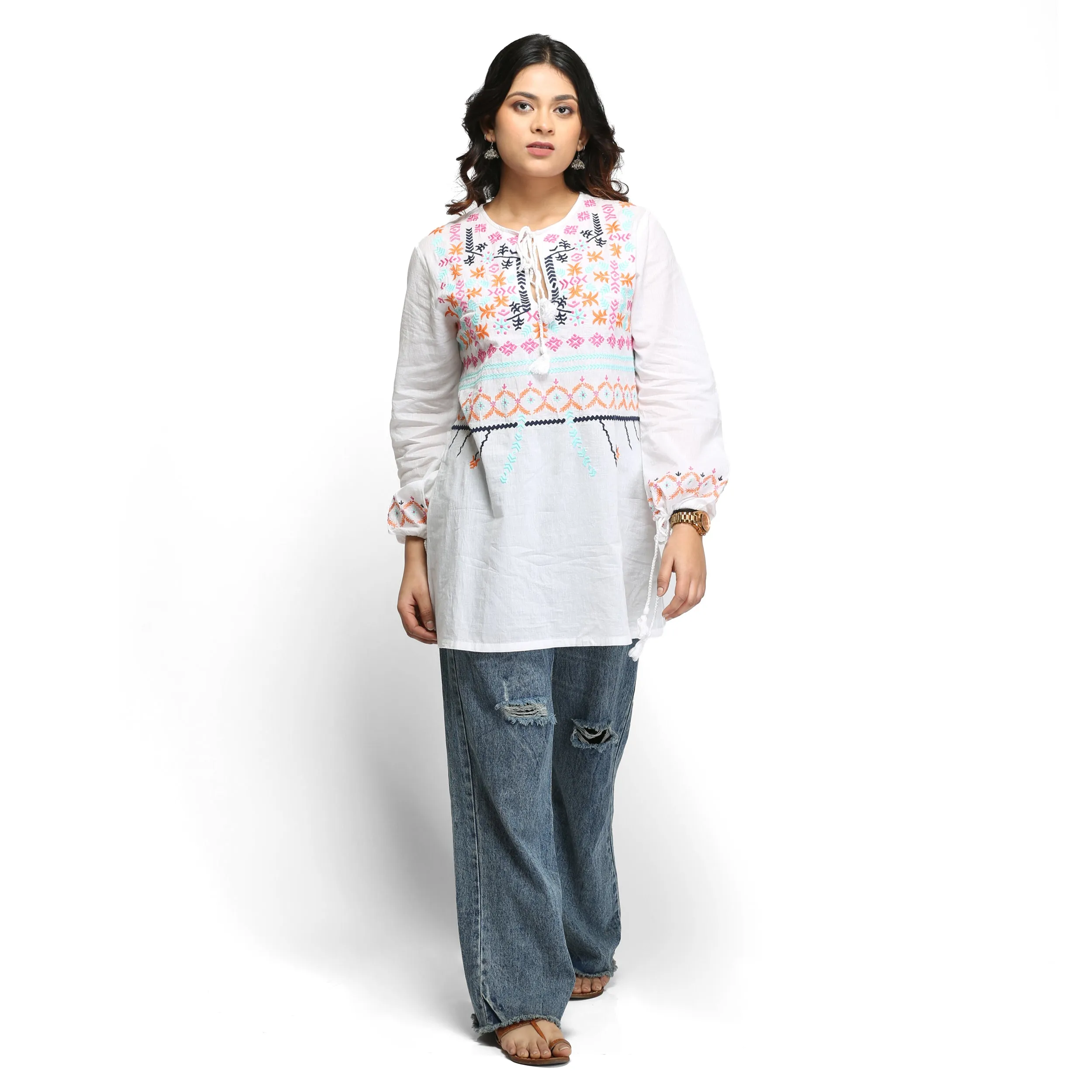 Embroidered Full Sleeve Tunic For Women