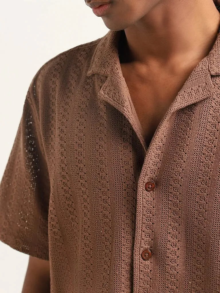 ETA Brown Crochet Cotton Relaxed Fit Shirt