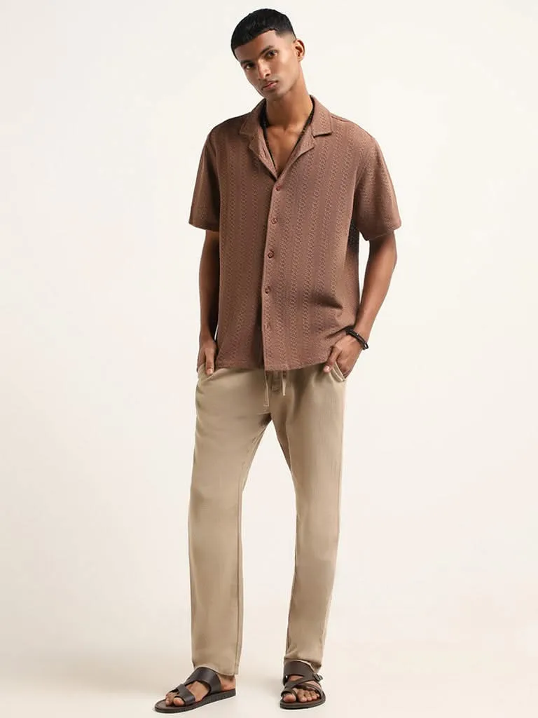 ETA Brown Crochet Cotton Relaxed Fit Shirt