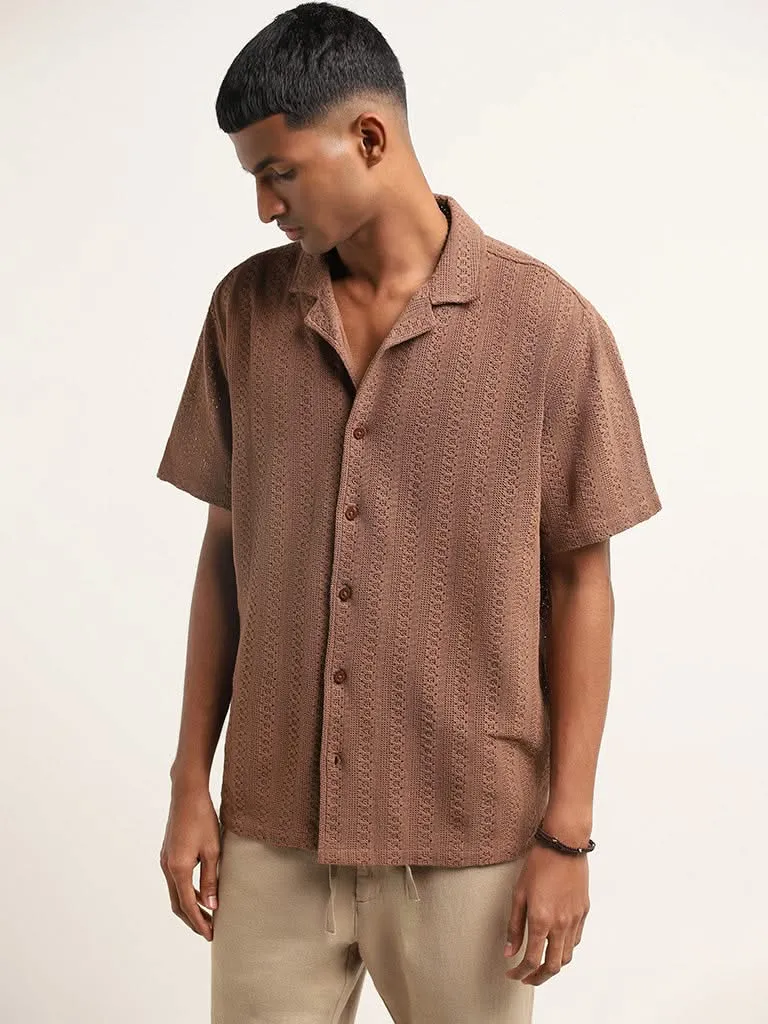 ETA Brown Crochet Cotton Relaxed Fit Shirt