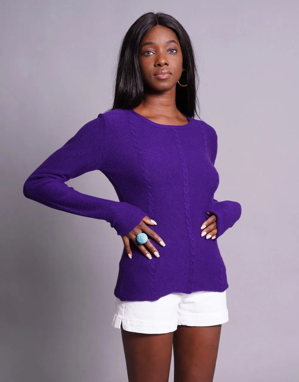 Everyday Cable Sweater in Purple