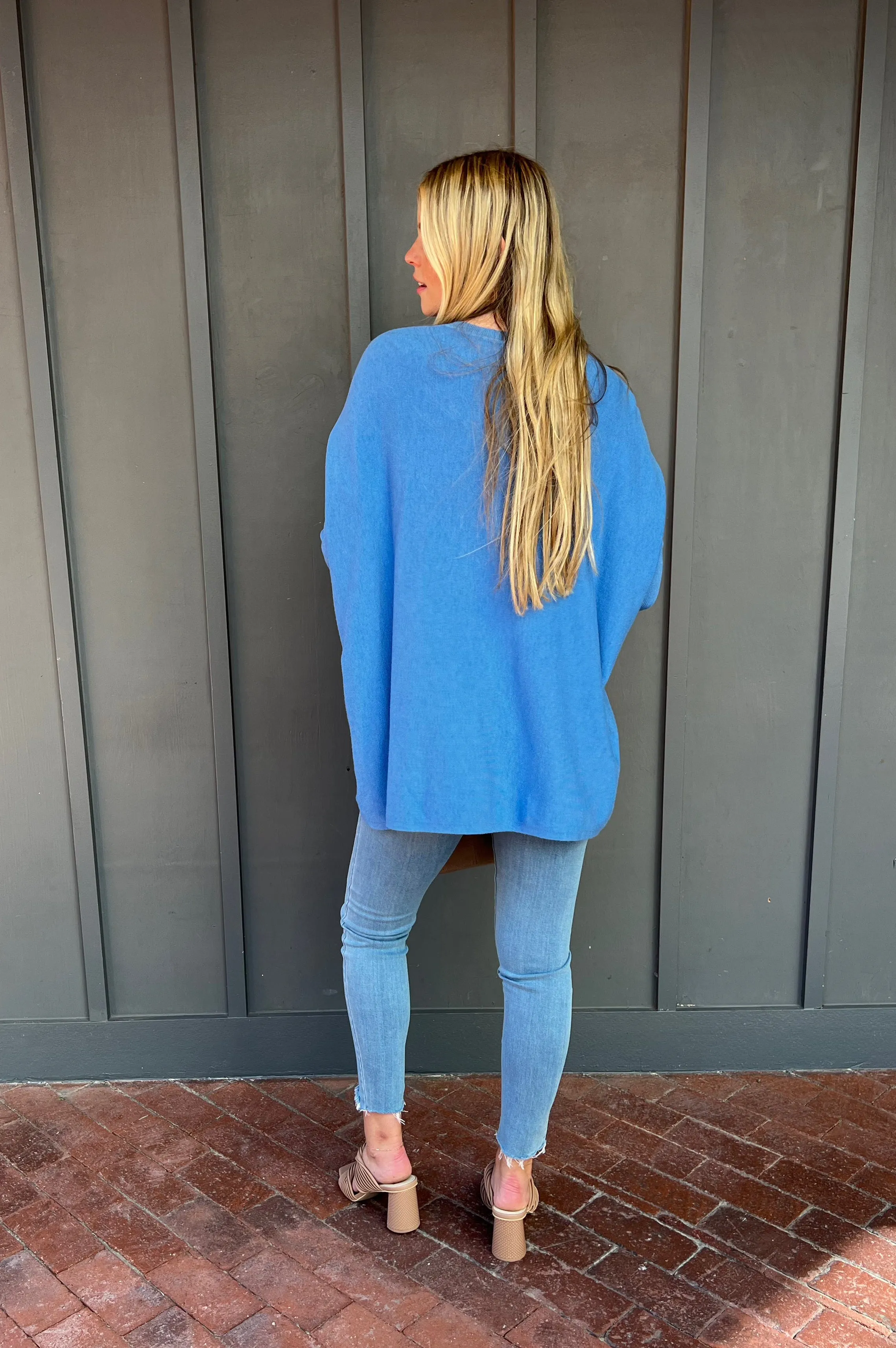 Falling In Love Two Pocket Sweater Sapphire Blue