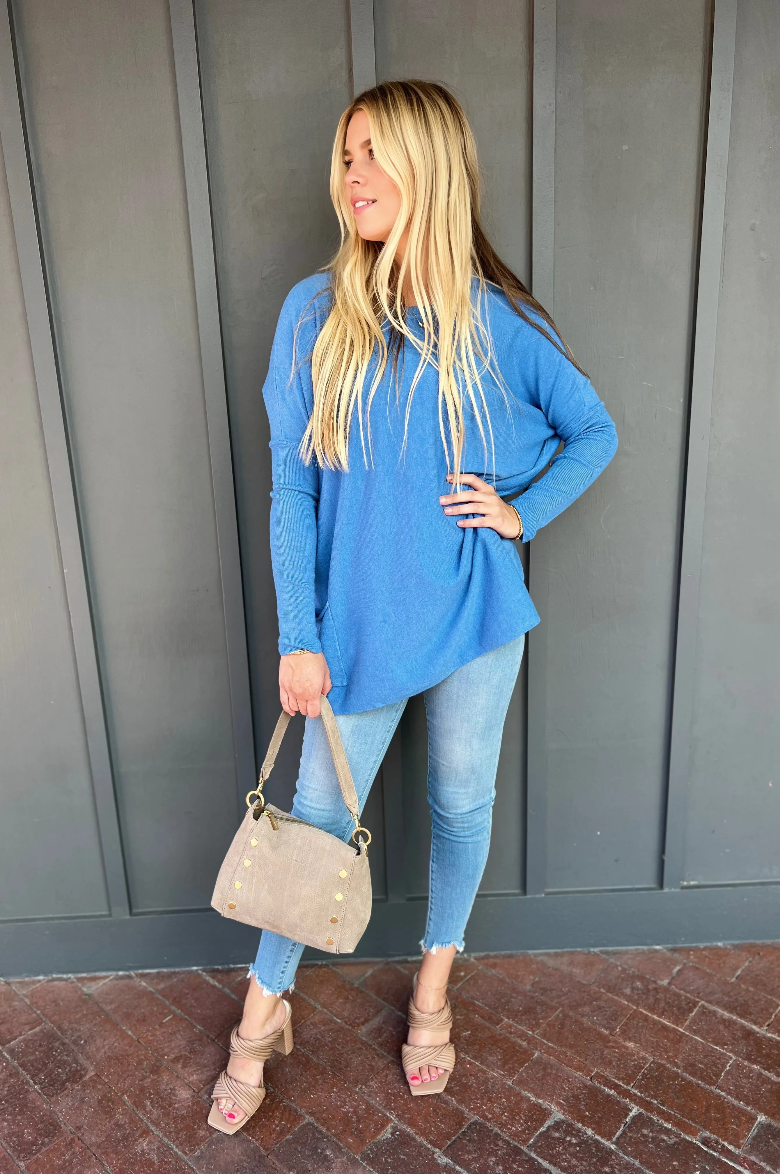 Falling In Love Two Pocket Sweater Sapphire Blue