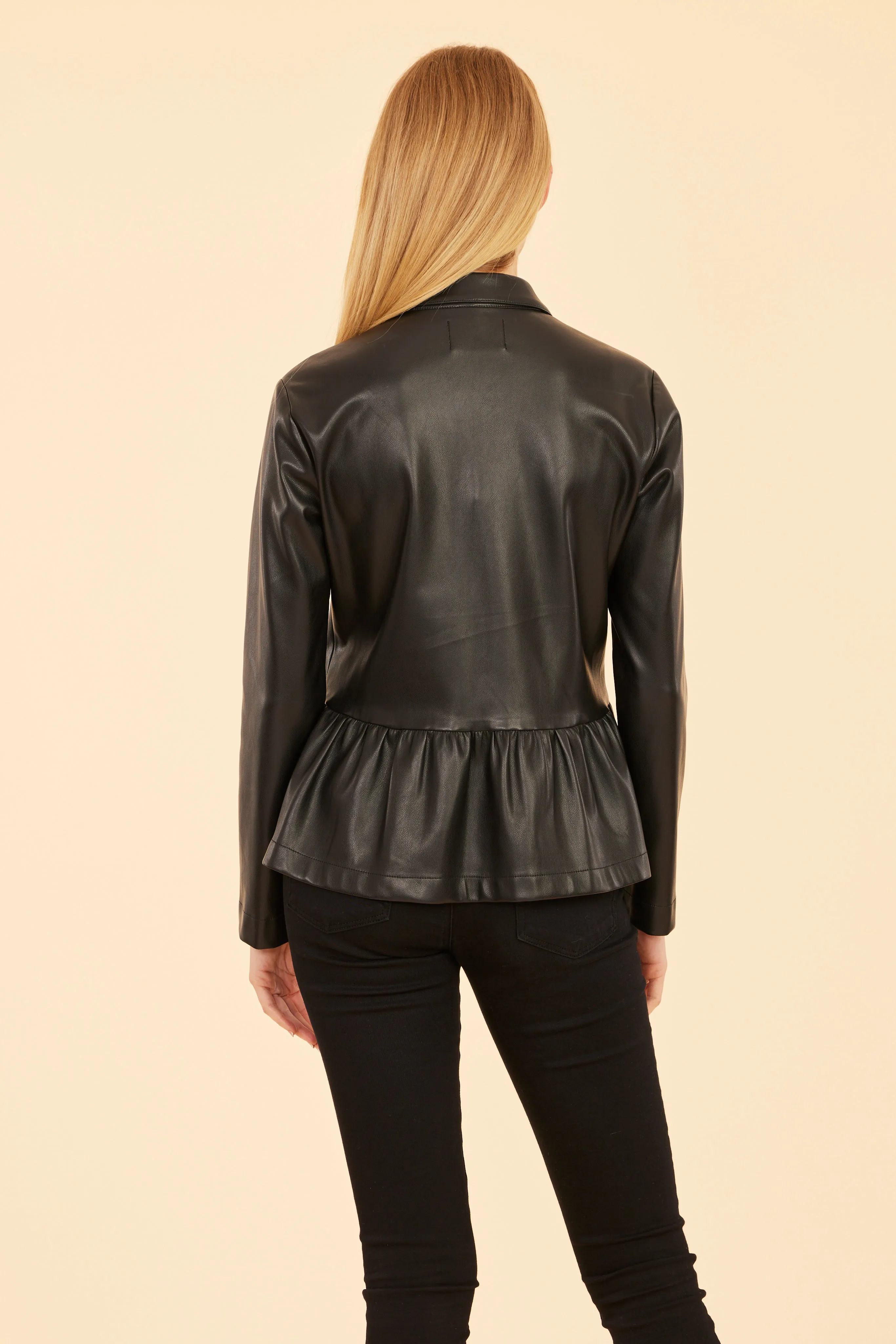 Faux Leather Peplum Shirt Jacket