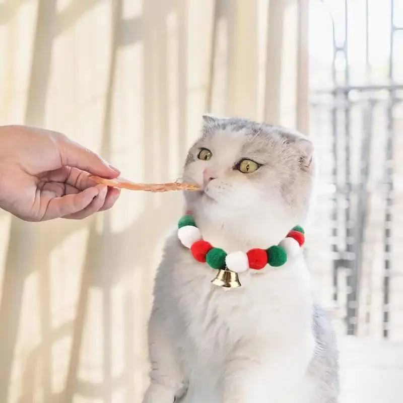 Festive Elastic Pet Christmas Collar with Plush Ball