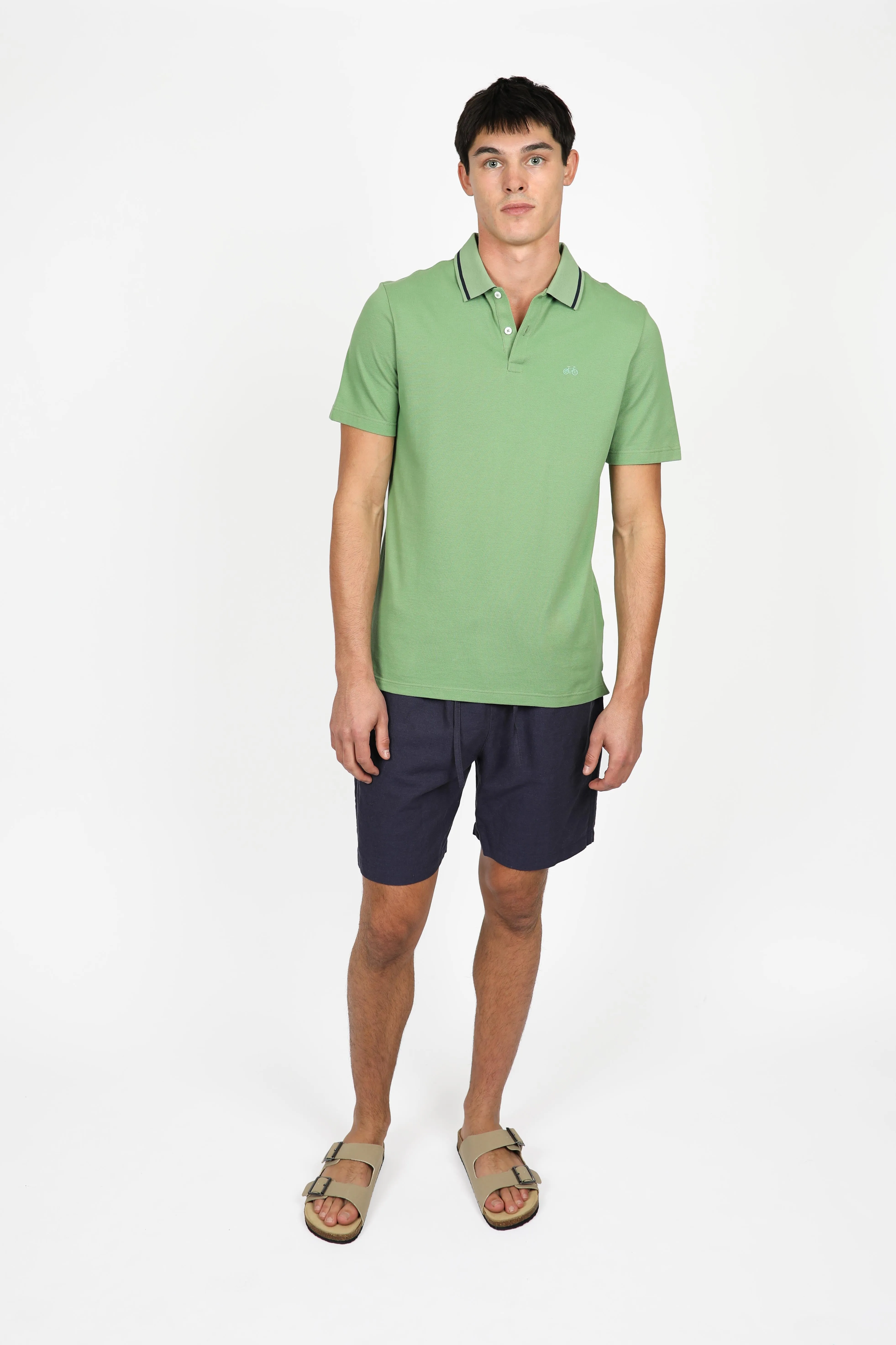 Forest Button Pique Polo