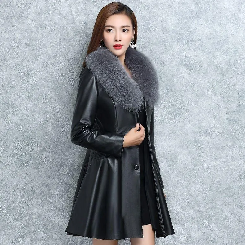 Fox Fur Collar Women's Fur Coat