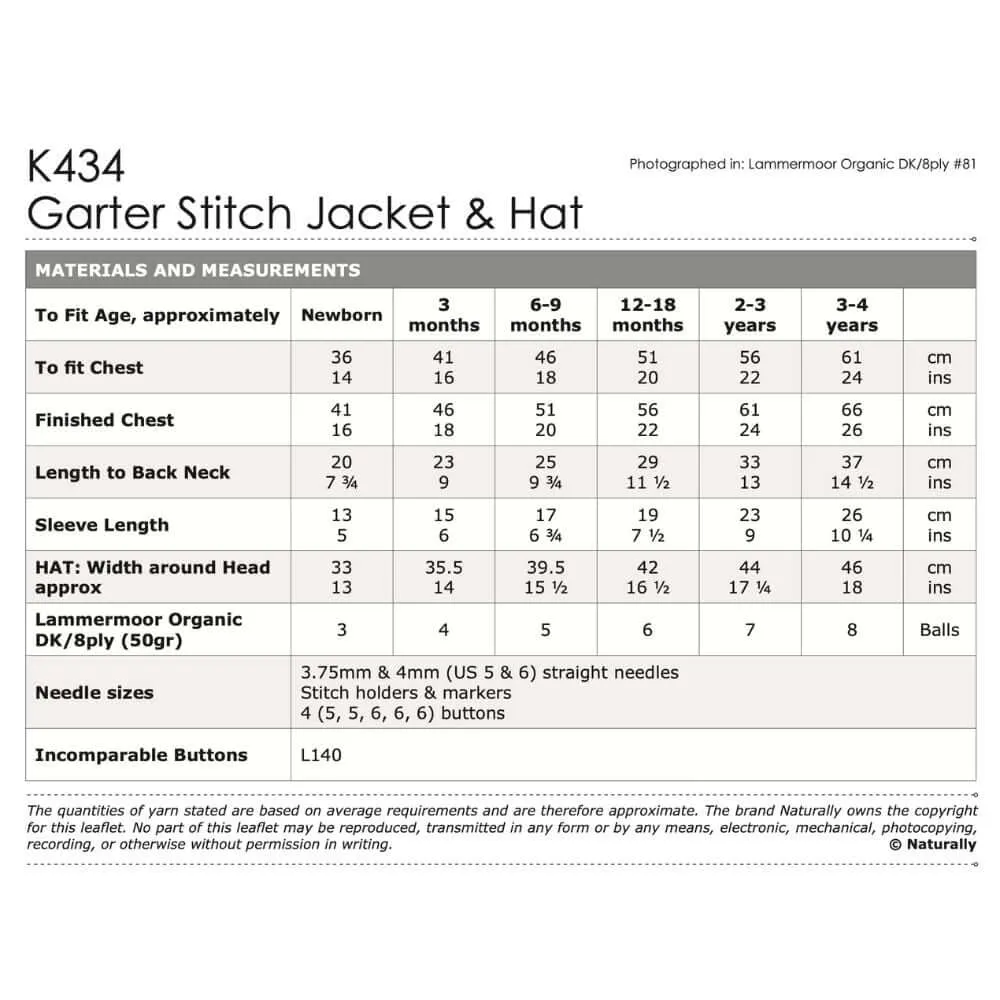 Garter Stitch Jacket & Hat Knitting Pattern (K434)