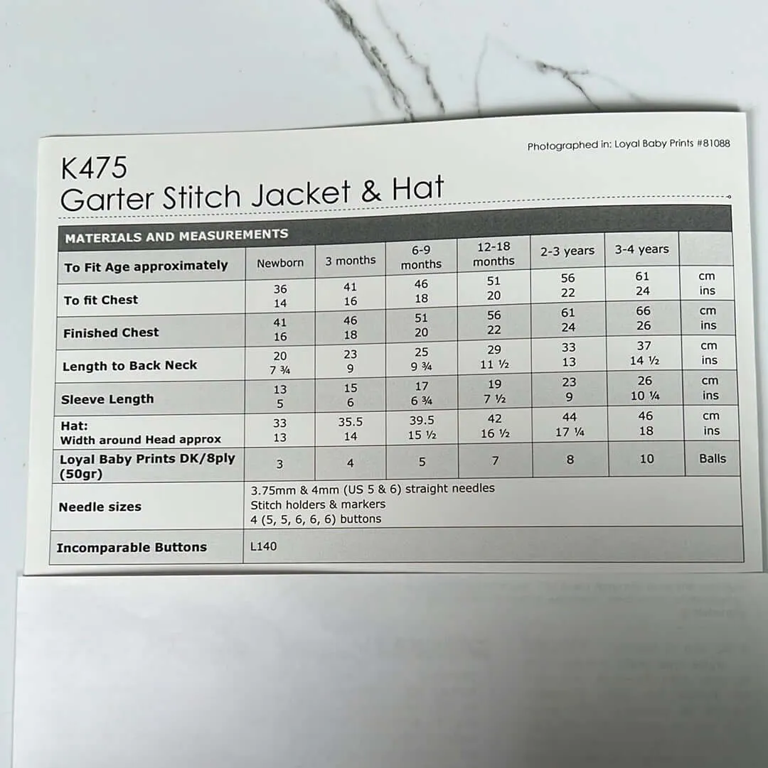 Garter Stitch Jacket & Hat Knitting Pattern (K475) **